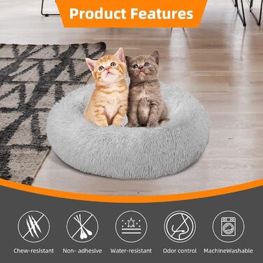 Кругле ліжко для собак та котів LYNAX, плюшеве, 60x60 см, сіре (для маленьких та середніх собак)
