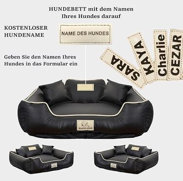 Крісло-ліжко для собак середніх порід King Dog: миється, з еко-шкіри, 75x65 см, з можливістю персоналізації (ім'я собаки), водонепроникний матеріал, силіконова наповнювач, чорний колір