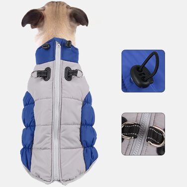 Водонепроникна куртка для собак на зиму - тепла та вітрозахисна. Підходить для собак малих та середніх порід. З D-рингом та світловідбиваючими елементами. (Blue, 3XL)