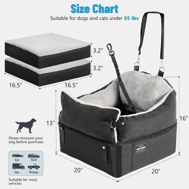 Автокрісло для собак EASTBLUE Medium, чорний/сірий, для собак до 15.9 кг, з пам'яті піною, безпечним ременем та 2 подушками