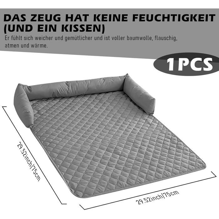 М'яке ліжко для собак, 75x75 см, з антиковзним покриттям та бортиками. Підходить для собак, як диванний чохол. Можна прати в пральній машині.