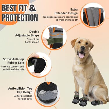 Чоботи для собак SlowTon, 4 шт. - захист лап, неслизька підошва, дихаючі, з регульованим кріпленням, для малих, середніх та великих собак. Чорний (4 шт.)