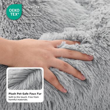 Кругле ліжко для котів та собак BEDSURE, Ø 50 см, плюшеве, сіре, 50x50x13 см