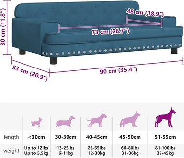 Собаче ліжко/софа для собак, 90 x 53 x 30 см, блакитне, vidaXL