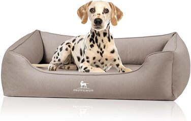 Ортопедичне ліжко для собак Knuffelwuff Oliver, M-L - Зручне, легко миється, з ефектом замші, з піною з пам'яті, водовідштовхувальне, миється, для собак маленьких та великих порід (85 x 63 x 23 см, світло-коричневе)