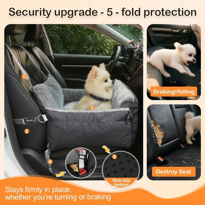 Автокрісло для собак 3-в-1 з розкладним ліжком – переносна автолюлька для маленьких собак, з м'яким матрацом, для переднього або заднього сидіння, внутрішнє та зовнішнє використання (02-Сірий)