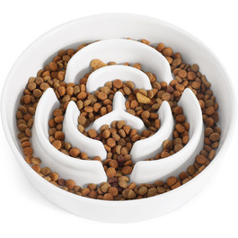 PETTOM Миска для собак протиковтання, кераміка, Ø 21 см, для великих та малих собак, Slow Feeder, білий