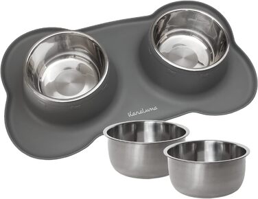 Підставка для миски для котів та собак KaraLuna з нержавіючої сталі (850 мл, сірий)