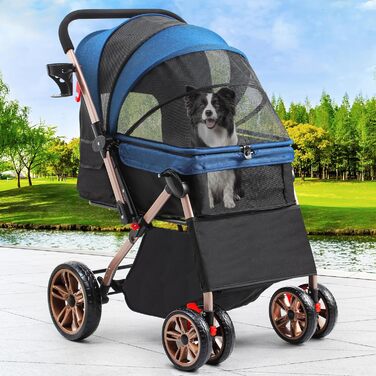 Візок для собак YITAHOME, блакитний, для маленьких собак, з обертовим ручками, сітковими вікнами та тримачем для напоїв