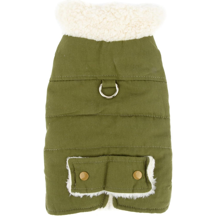 Зунеа - тепла куртка для собак маленьких порід, з флісовою підкладкою, для цуценят, зимовий одяг з кільцем для повідка, захист від холоду, жилетка, куртка, плащ, для Чихуахуа, Пуделя, розмір M, зелена