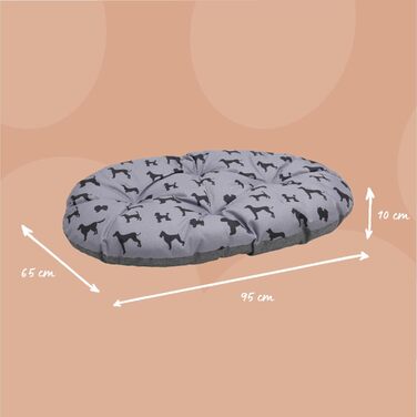 Килимок для собак Rosewood All Seasons Oval – великий, 94 см, двосторонній, з принтом собак & сірий, з виглядом льону – можна прати, зручний, для використання протягом року, розмір 20 x 60 x 20 см