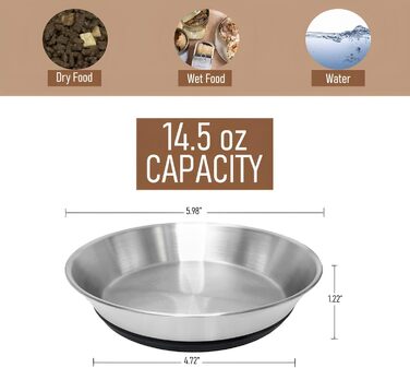 Набір з 2 нержавіючих мисок для котів та цуценят, широкі та плоскі, з антиковзною основою