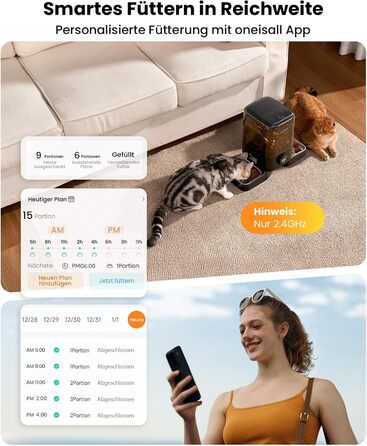 Автоматичний годівниця для котів Oneisall 5L з двома мисками, керування через додаток, Wi-Fi, PF10DAE