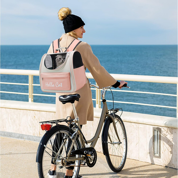 Рюкзак для кота та собаки PETCUTE з сіткою, дихаючий, з поводком, знімний килимок, рожевий