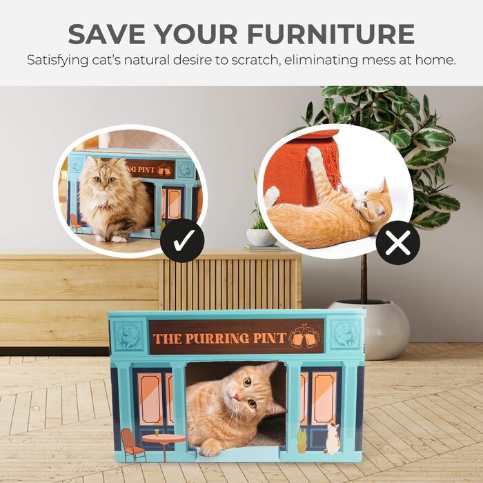 Котяче дряпальний будиночок Happy Go Lucky - великий, з гофрокартону, для дому, знімний