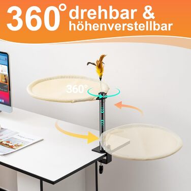 Крісло-гамак для кота Uross на стіл - 360° обертання та регулювання висоти, м'яка лежанка з 2 знімними чохлами, місце для сну для дому/офісу - використання протягом року (Бежевий)