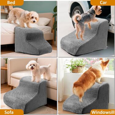 Сходинка для собак, ліжко-сходинка, 5 сходинок для маленьких собак, зручна та миюча, з неслизьким дном, для ліжка, дивану та авто, сіра, розмір S