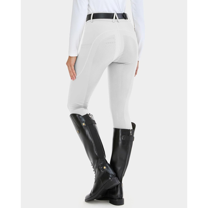 Легінси для верхової їзди HMILE для жінок з силіконовим посиленням, висока талія, еластичні, з кишенею для телефону та петлями для ременя (білі, M)