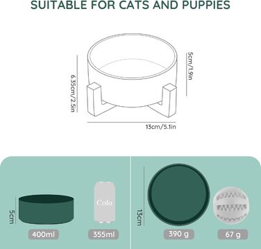 Миска для котів та маленьких собак SPUNKYJUNKY з бамбукового підставки (400 мл, зелена)