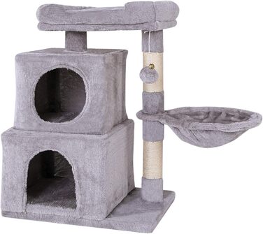 Кігтеточка для котів Lionto з м'ячиком та дзвіночком, висота 70 см, з сизалю та плюшу, зручна лежанка та печери, підходить для маленьких та великих котів, сірого кольору