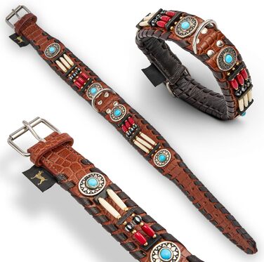 Ошийник для собак Carlota Halsband Indianer: шкіряний ошийник з бірюзовими каменями, різні розміри (41-49 см)