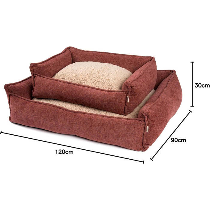 JAMAXX Преміум лежанка для собак ортопедична з Memory Foam, зручна та миюча, знімний чохол, водовідштовхувальна, м'яка, кошик для собак, лежанка для собак з двостороннім подушкою, PDB2004 S-XL (120 x 90 см, теракотовий колір)