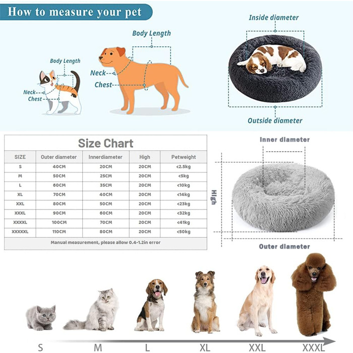 М'яке кругле ліжко для собак та котів Lukery з плюшу, зручне доунат-ліжко, ліжко з плюшу для маленьких, середніх та великих тварин (110см, шкіра рожева)