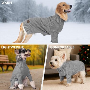 Пуловер з коміром-голкою для собак, в'язаний пуловер з повідком, отвором для повідка, одяг для собак у холодну погоду, пуловер для маленьких собак
