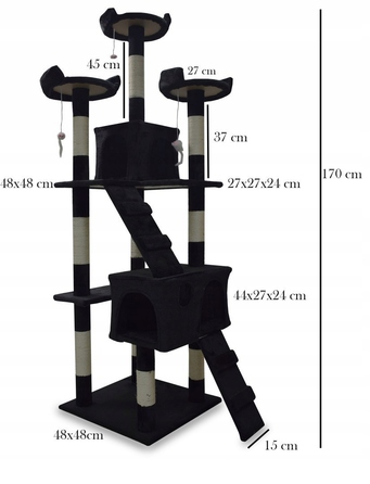 Високий когтеточка-комплекс Animel, чорний, 170 см, 7 рівнів, сизаль