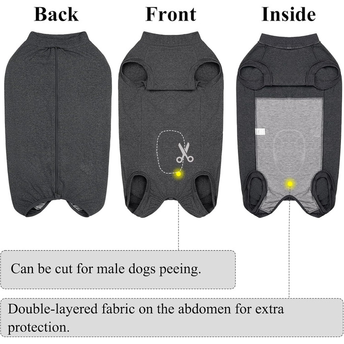 Операційний боді для собак: захист від лизання та ран, сірий. Ідеально після кастрації/операції, для собак різних порід.