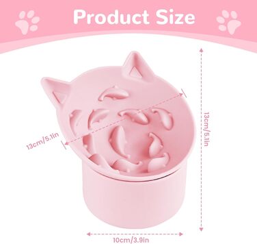 Підвищений годівниця для котів - годівниця для повільного годування, регульована висота, силікон, рожева
