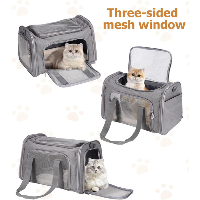Транспортна переноска для кота та собаки Vuxava, складана, дихаюча, з плечовим ременем та знімним килимком (Сірий, L)