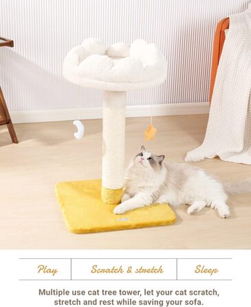 Великий котячий дерево Happi N Pets «Хмара» з лежаком, натуральний сизалевий когтеточка для домашніх котів, з м'якою полицею та іграшками, для кошенят і дорослих