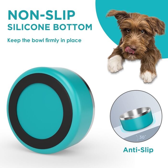 Набір мисок для собак IKITCHEN з нержавіючої сталі, подвійні стінки, 1.8 л, блакитний, для корму та води