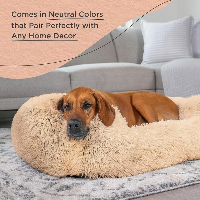 Лежак для собак Soothe & Snooze Lounge Shag, прямокутний, 91,4×68,6 см, тауп, м'який, машинне прання