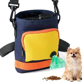 Сумка для ласощів для собак – сумка для дресирування собак з блискавкою, регульованим реміннем/лямкою. Ідеально підходить для корму для собак, телефону, ключів, пакетів для збору відходів та іграшок (Жовтий). Жовтий та Темно-синій