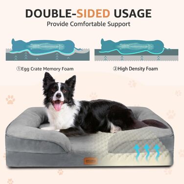 Ортопедичне ліжко для собак Nobleza, середній розмір, 71x58x17 см, з піною з пам'яті, сіре, для маленьких і середніх собак, миється, вологостійке, неслизьке, з високим бортиком