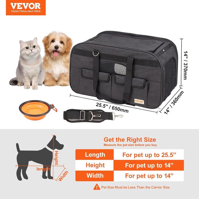 Тролей для собак VEVOR, 15.8 кг, чорний. Зручний рюкзак-переноска для собак, 600D Oxford, 4 колеса, для подорожей та вигулу