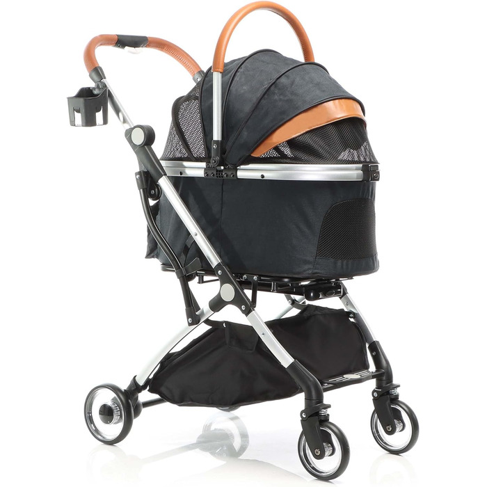 Візок для собак Fudajo 2в1, розкладний, з сумкою-переноскою, для собак та котів (чорний, до 15 кг)