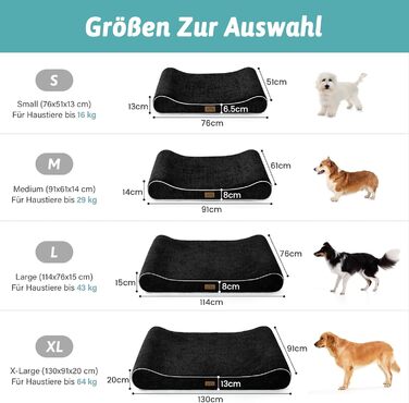 Лежанка для собак, 76x50x12 см, з високим бортиком - ортопедичний лежак для собак з корисного, водовідштовхувального та неслизького матеріалу у формі човна, підходить для собак до 16 кг, чорна, S (76x50x12 см)