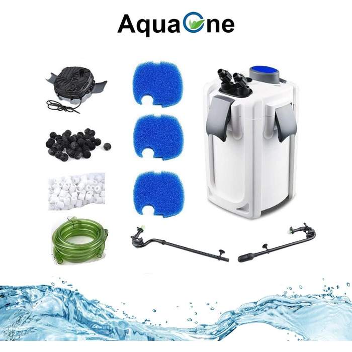 Зовнішній акваріумний фільтр AquaOne HW-704A 2000 л/год для акваріумів до 1000 л, з фільтруючими матеріалами, для прісної та морської води