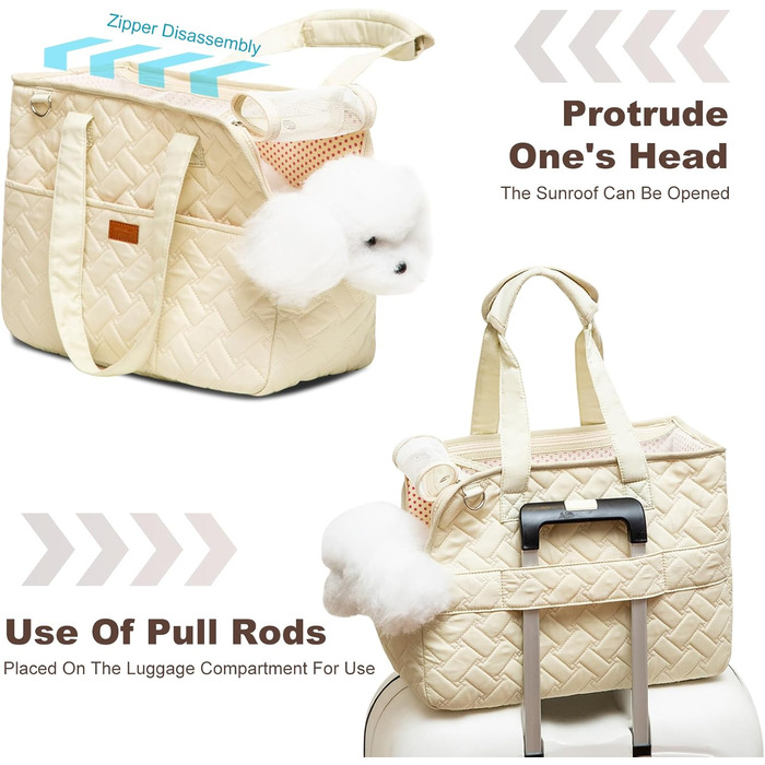 PETCUTE Сумка-переноска для собак та котів, дихаюча переноска для маленьких собак до 6 кг, сумка-переноска на плече з кишенями, переноска для собак з знімним килимком, M, Бежевий