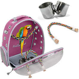 PETCUTE Рюкзак для птахів з дерев'яною жердкою, рожевий: переноска, транспортна сумка, рожевий рюкзак для папуг з підставою з нержавіючої сталі