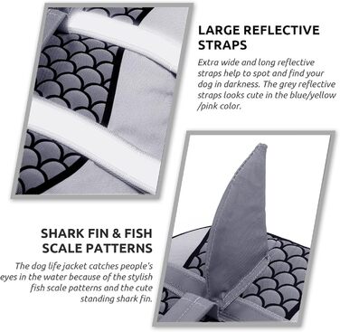 Жилет для собак 'Акула' з ручкою та світловідбиваючими елементами, для малих, середніх та великих собак, сірий, розмір M
