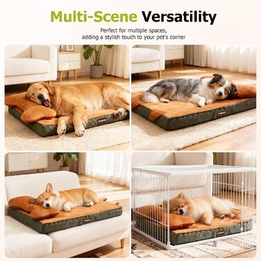 Ортопедичне ліжко для собак з знімною подушкою для голови, миється, ліжко для тварин з піною у формі яєчних коробок, водонепроникне ліжко для собак з подушкою для підтримки голови та суглобів, середній розмір: 76x51x18 см (X-Large: 106x76x22 см, Помаранче