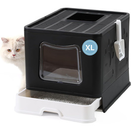 Складаний туалет для котів Bolux з кришкою XL, лопаткою та висувним ящиком, чорний — велика котяча туалетна коробка, зручне прибирання, мінімальна розсипка наповнювача