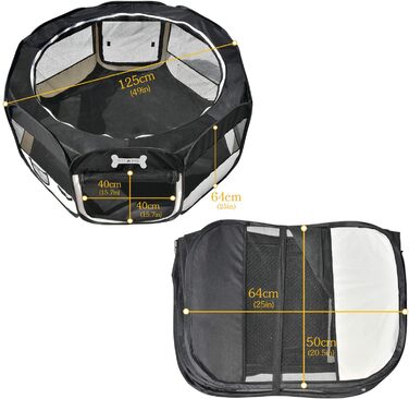 Клітка-забіг для цуценят MC Star Oxford, 8 елементів, 125x125x64 см, чорна