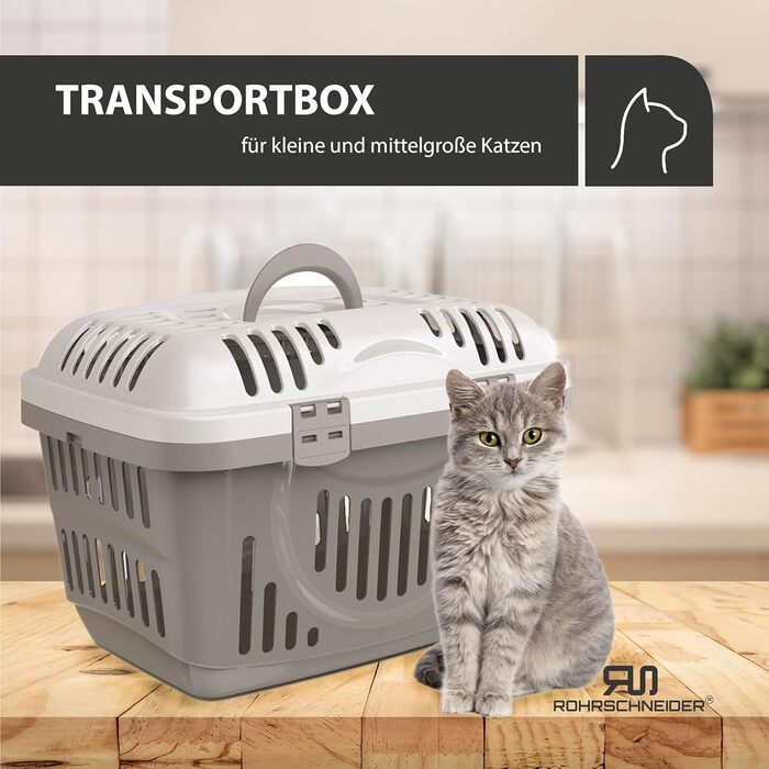 Транспортна переноска для котів Rohrschneider (сіра, велика) з ручкою