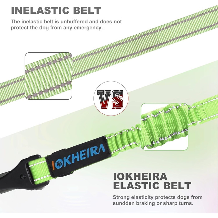 Автомобільний поводок для собак IOKHEIRA: безпечний, регульований, з універсальним з'єднувачем (неоновий зелений)