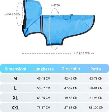 Водонепроникна куртка для собак KoKoBin з капюшоном, світловідбиваючими елементами, розмір XL, блакитна